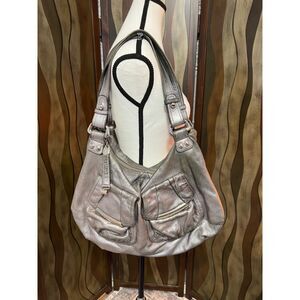 b. makowsky metallic silver hobo/shoulder bag